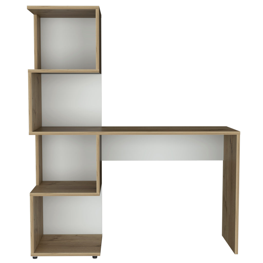 Leoglint Vik Office Desk with Storage Cabinets, Four Shelves