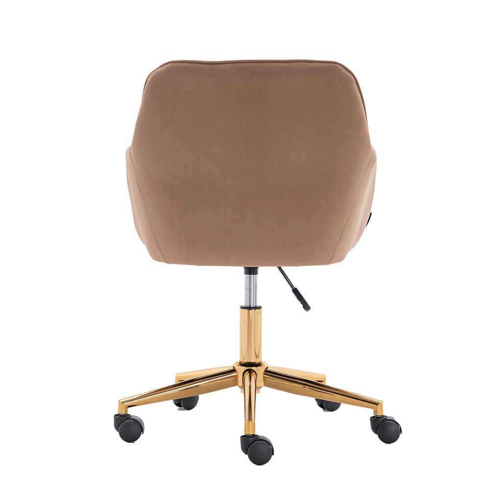 Leoglint 002-Velvet Fabric Adjustable Height 360 revolving Home Office Chair with Gold Metal Legs and Universal Wheels for Indoor,Light Coffee