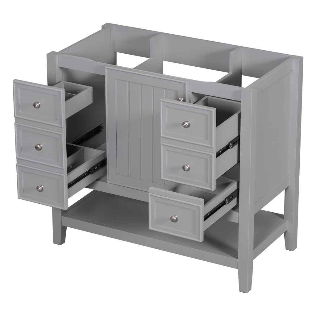 Leoglint 36" Bathroom Vanity without Sink, Cabinet Base Only, One Cabinet and three Drawers, Grey