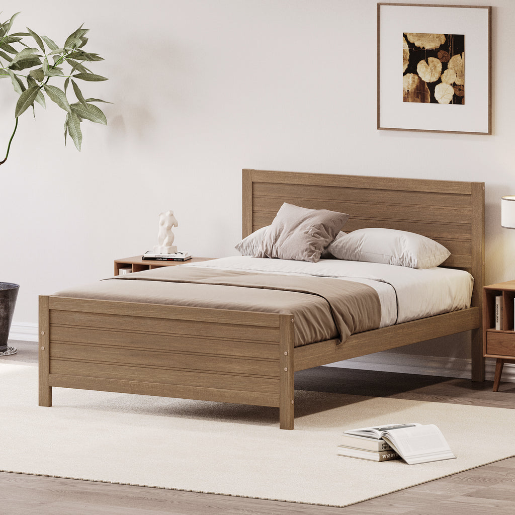 Leoglint Wood Platform Bed Frame with Headboard, Mattress Foundation with Wood Slat Support, No Box Spring Needed, Full Size, Walnut