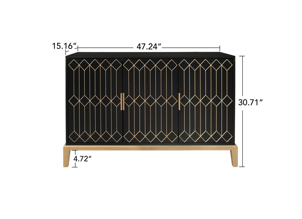 Leoglint Carved Line 3 Door Storage Cabinet ,Sideboard Buffet Cabinet With  Adjustable Shelf,Large Storage Accent Cabinet For Living Room,Dining Room,Kitchen