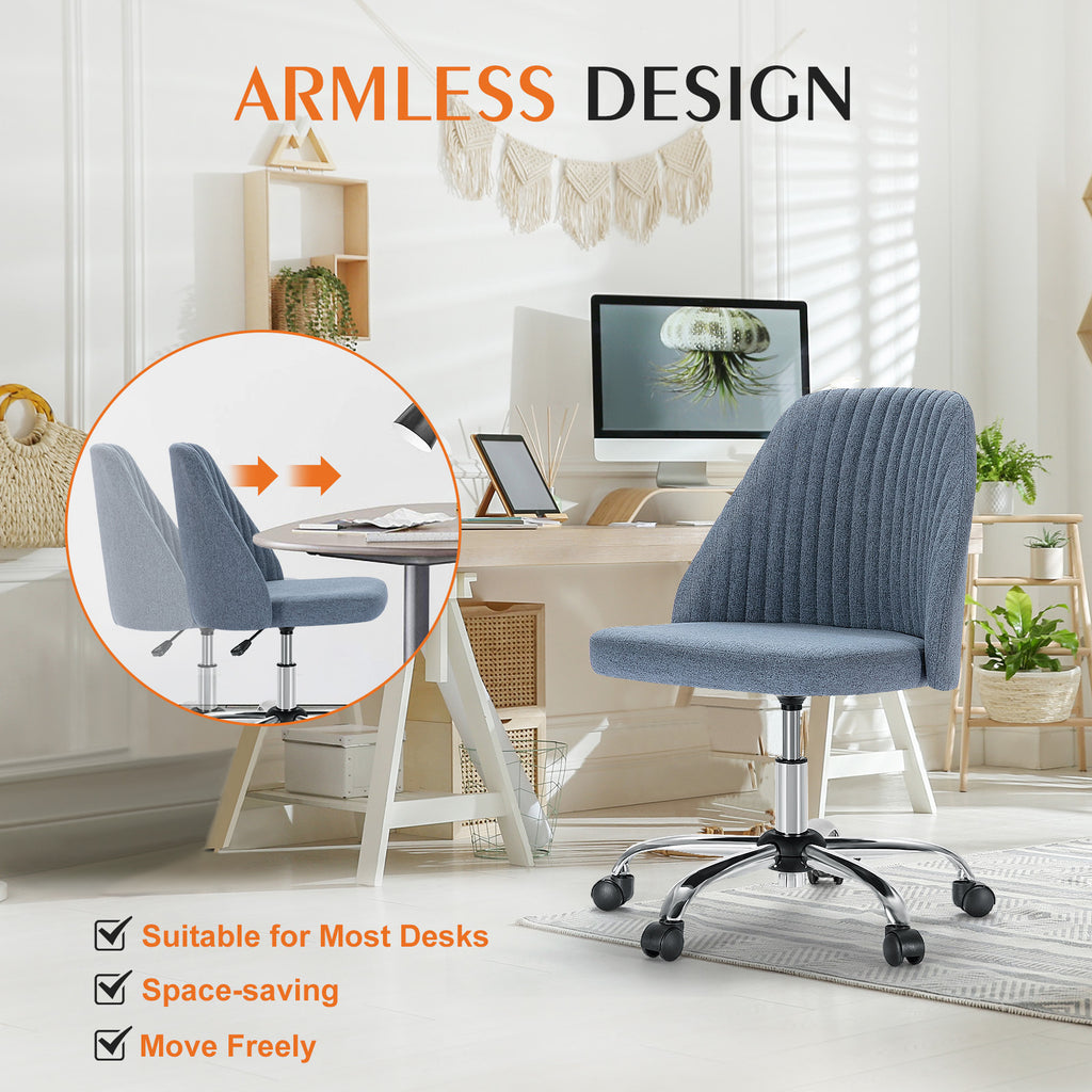 Leoglint Sweetcrispy Armless Home Office Chair with Wheels Adjustable Swivel Task Computer Vanity Chair for Small Spaces