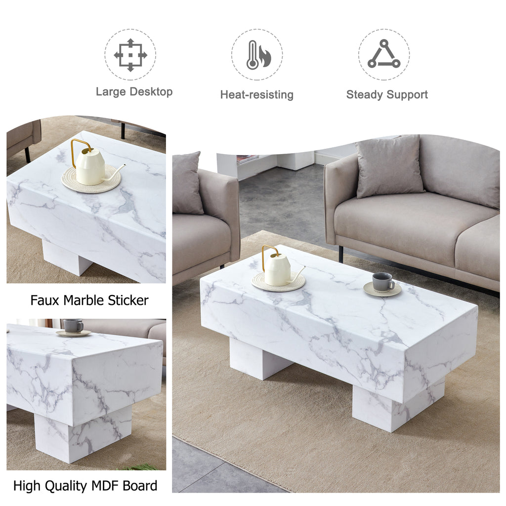 Leoglint The white coffee table has patterns. Modern rectangular table, suitable for living rooms and apartments. 43.3"*21.6"*17.2"