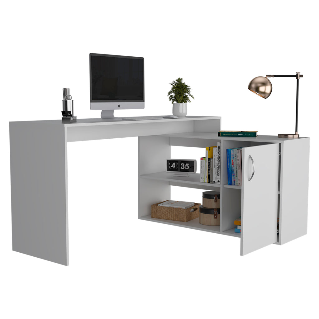 Leoglint Axis Modern L-Shaped Computer Desk with Open & Closed Storage -White