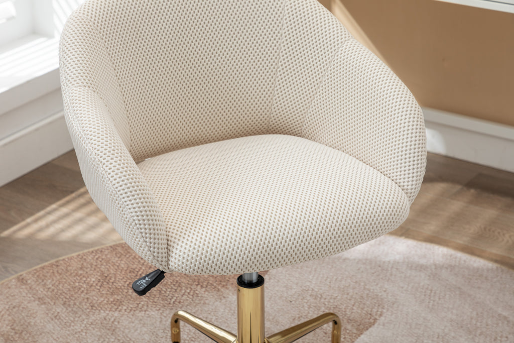 Leoglint 047-Mesh Fabric Home Office Chair 360°Swivel Adjustable Height With Gold Metal Base,Beige