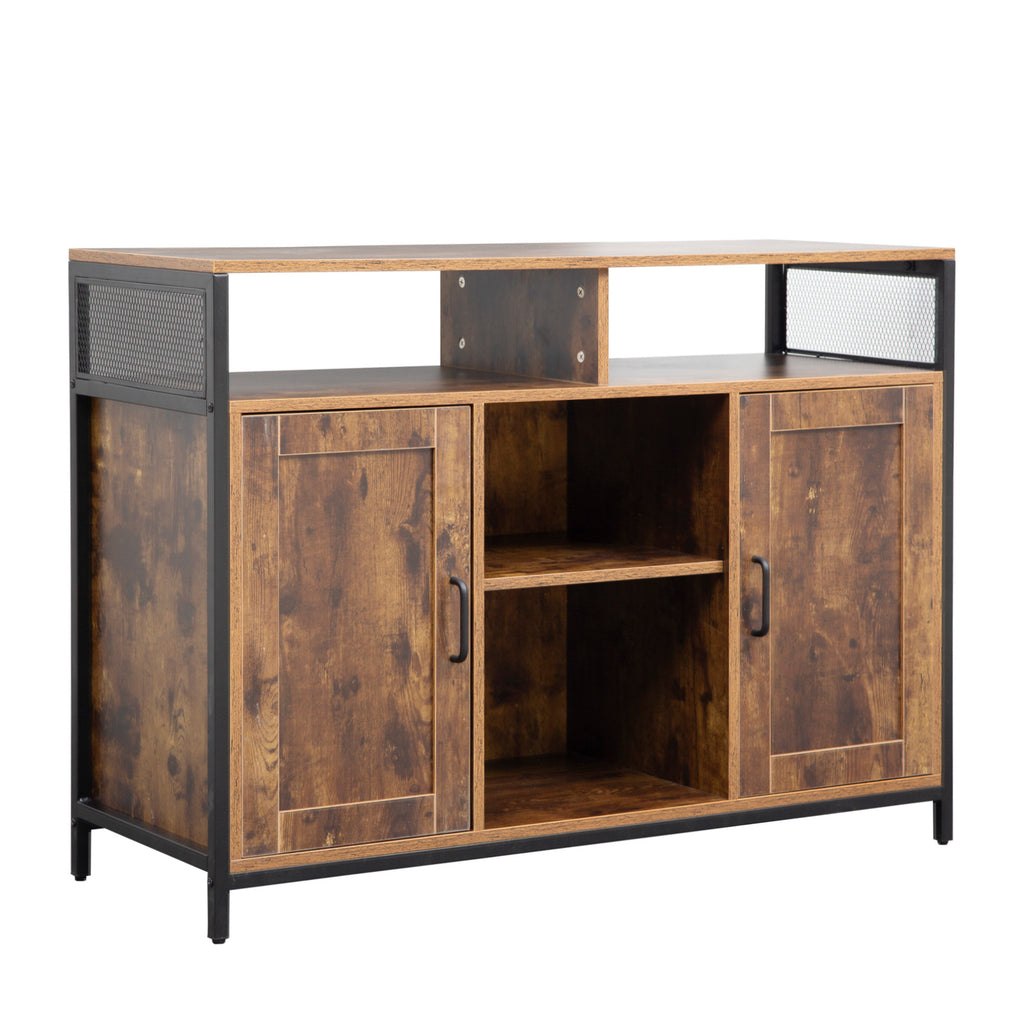 Leoglint Sideboard, storage cabinet with open shelves for kitchen dining room living room, industrial style, Rustic Brown, 43.7x15.74x31.5Inches