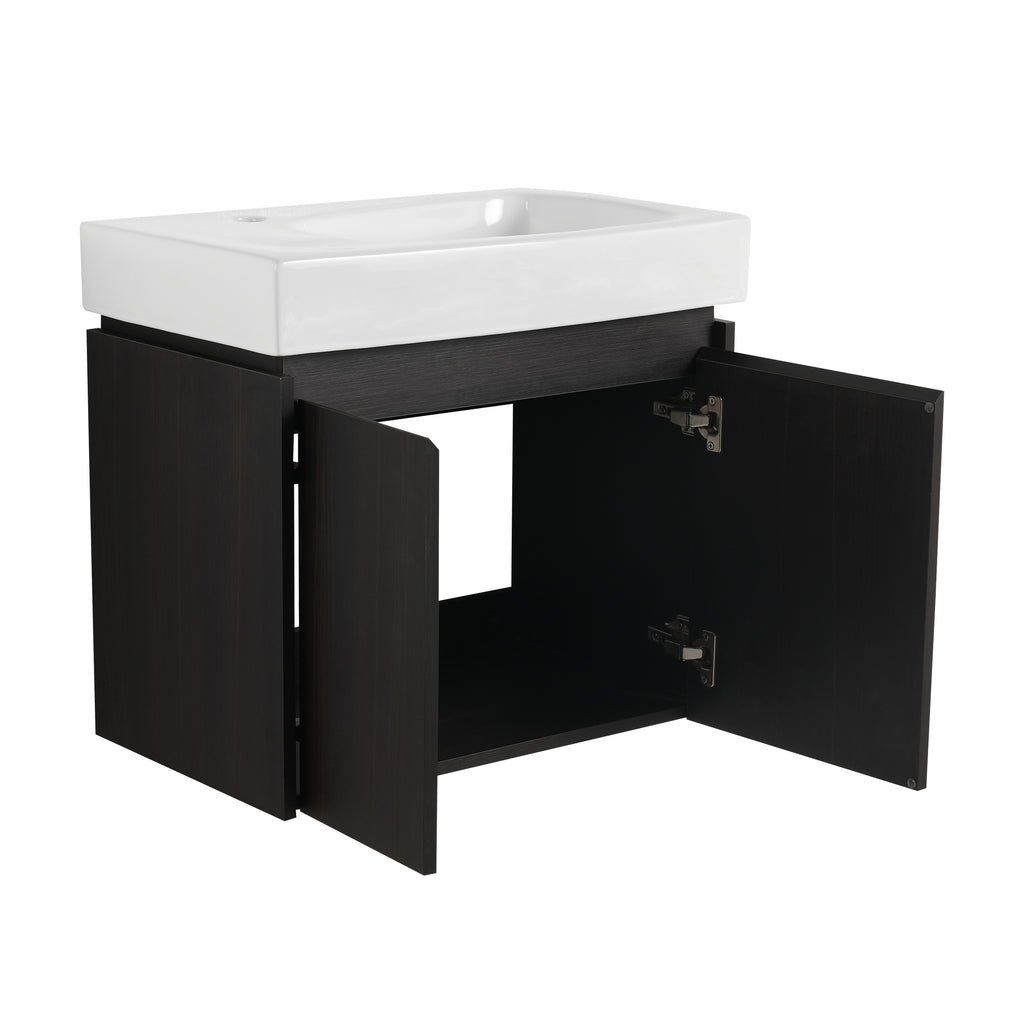 Leoglint 24 Inch Bathroom Vanity with Basin, Wall Mounted Floating Vanity Sink Combo, Wooden Storage Cabinet with Double Doors for Bathroom,Black