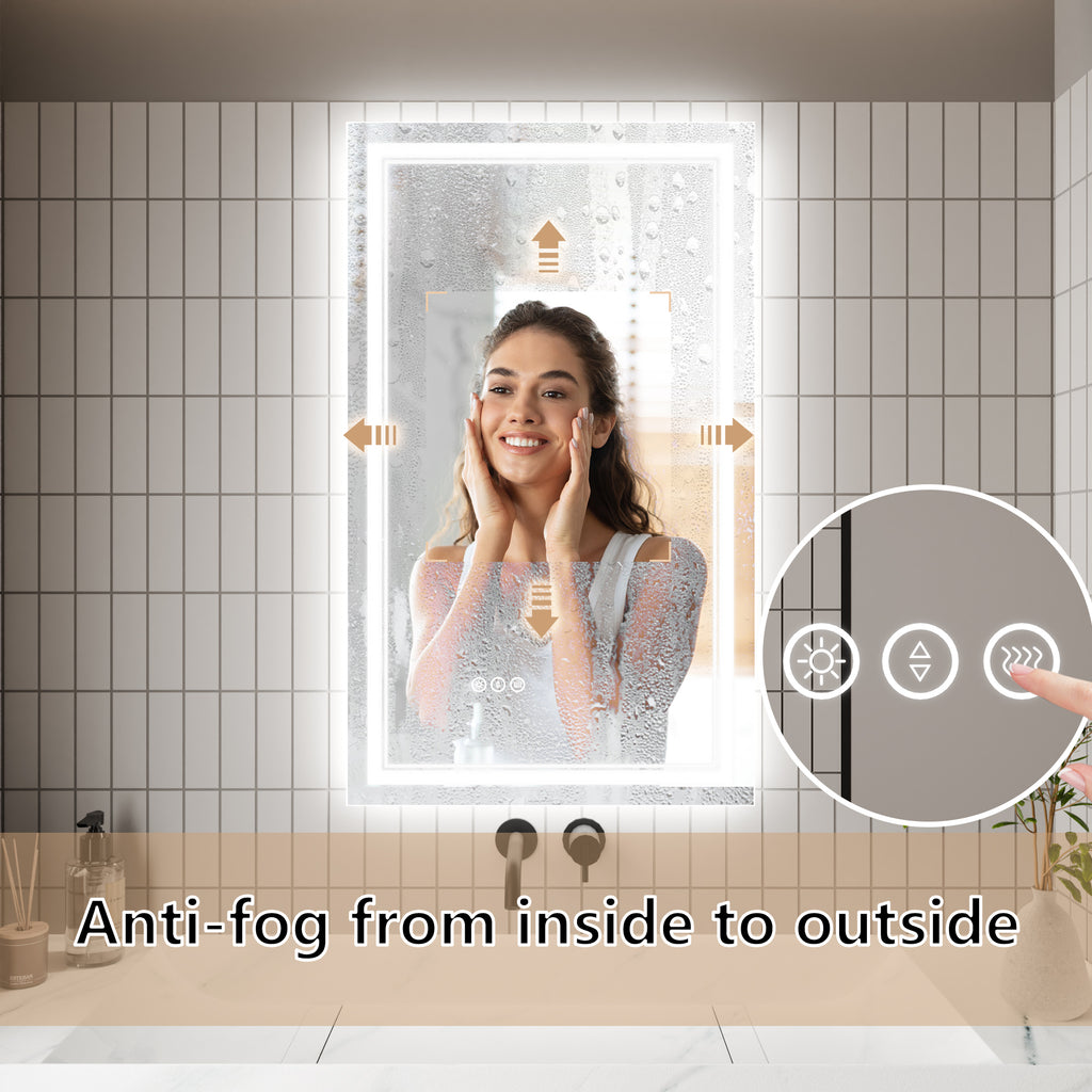 Leoglint LED Bathroom Mirror, 24x40 inch Bathroom Vanity Mirrors with Lights, Mirrors for Wall with Smart Touch Button, Anti-Fog, Memory Function, Stepless Dimmable Makeup Mirror (Horizontal/Vertical)