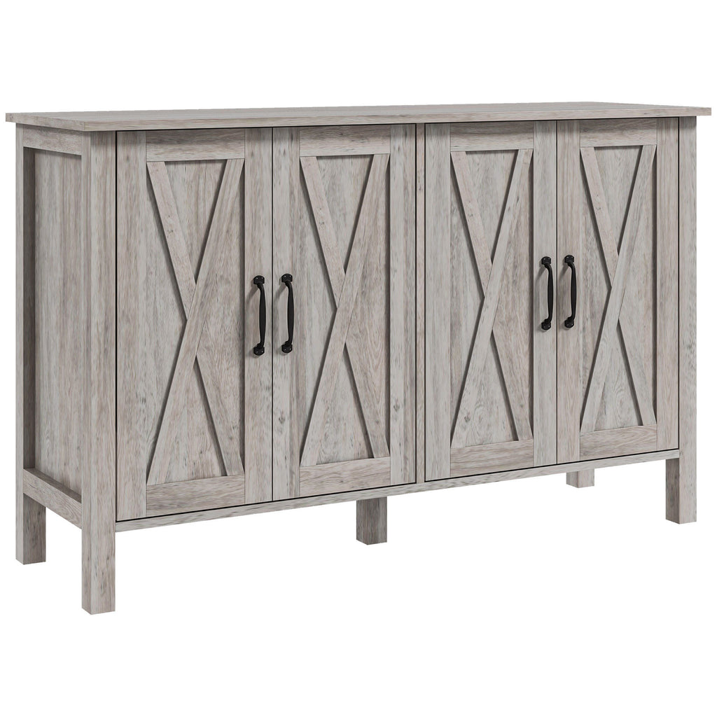 Leoglint Buffet Cabinet, 47" Sideboard with 4 Barn Doors and 2 Adjustable Shelves, Farmhouse Coffee Bar Cabinet, Gray Wood Grain