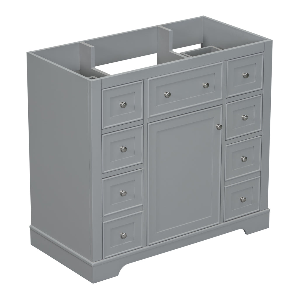 Leoglint 36" Bathroom Vanity without Sink, Cabinet Base Only, One Cabinet and Six Drawers, Grey