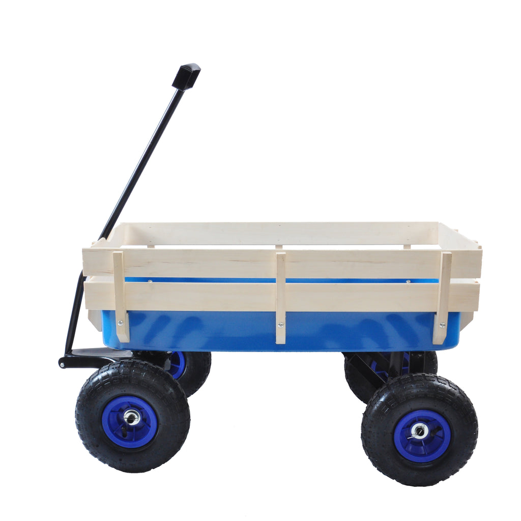 Leoglint Outdoor Wagon All Terrain Pulling Wood Railing Air Tires Garden Cart