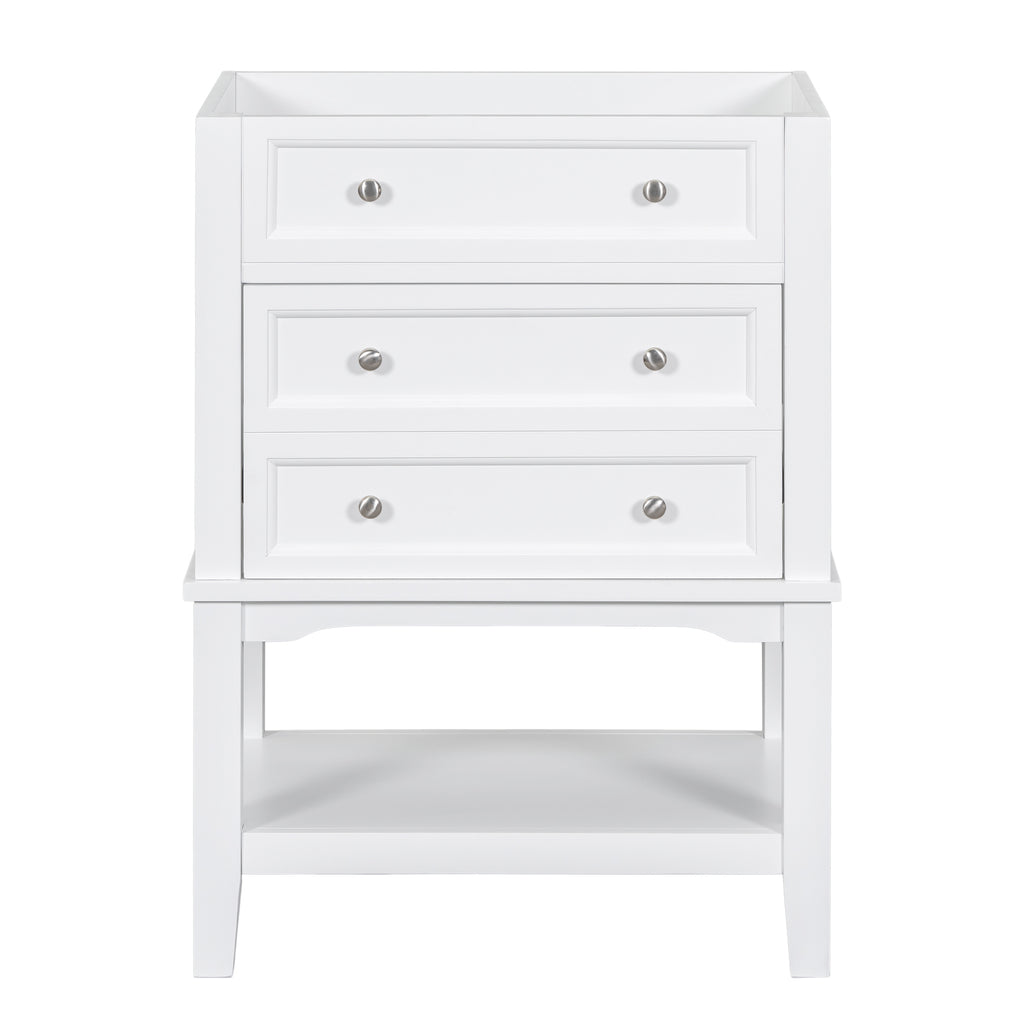 Leoglint 24" Bathroom Vanity Without Sink, Base Only, Solid Wood Frame, Bathroom Storage Cabinet with Drawer and Open Shelf, White