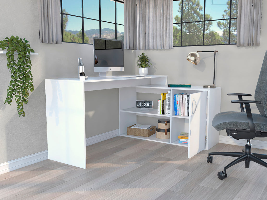 Leoglint Axis Modern L-Shaped Computer Desk with Open & Closed Storage -White