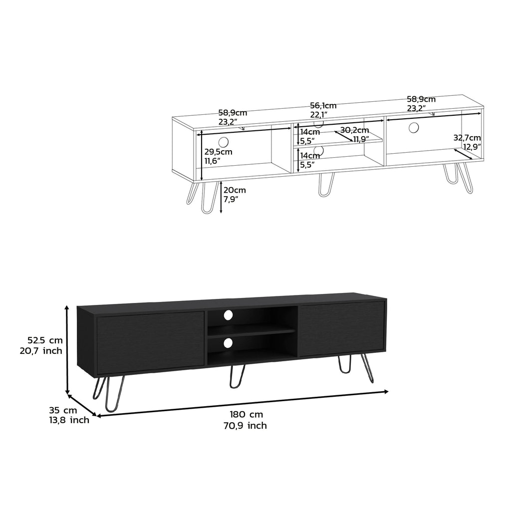 Leoglint Waco TV Stand, Hairpin Stand with Spacious Storage and Cable Management Holes, Black