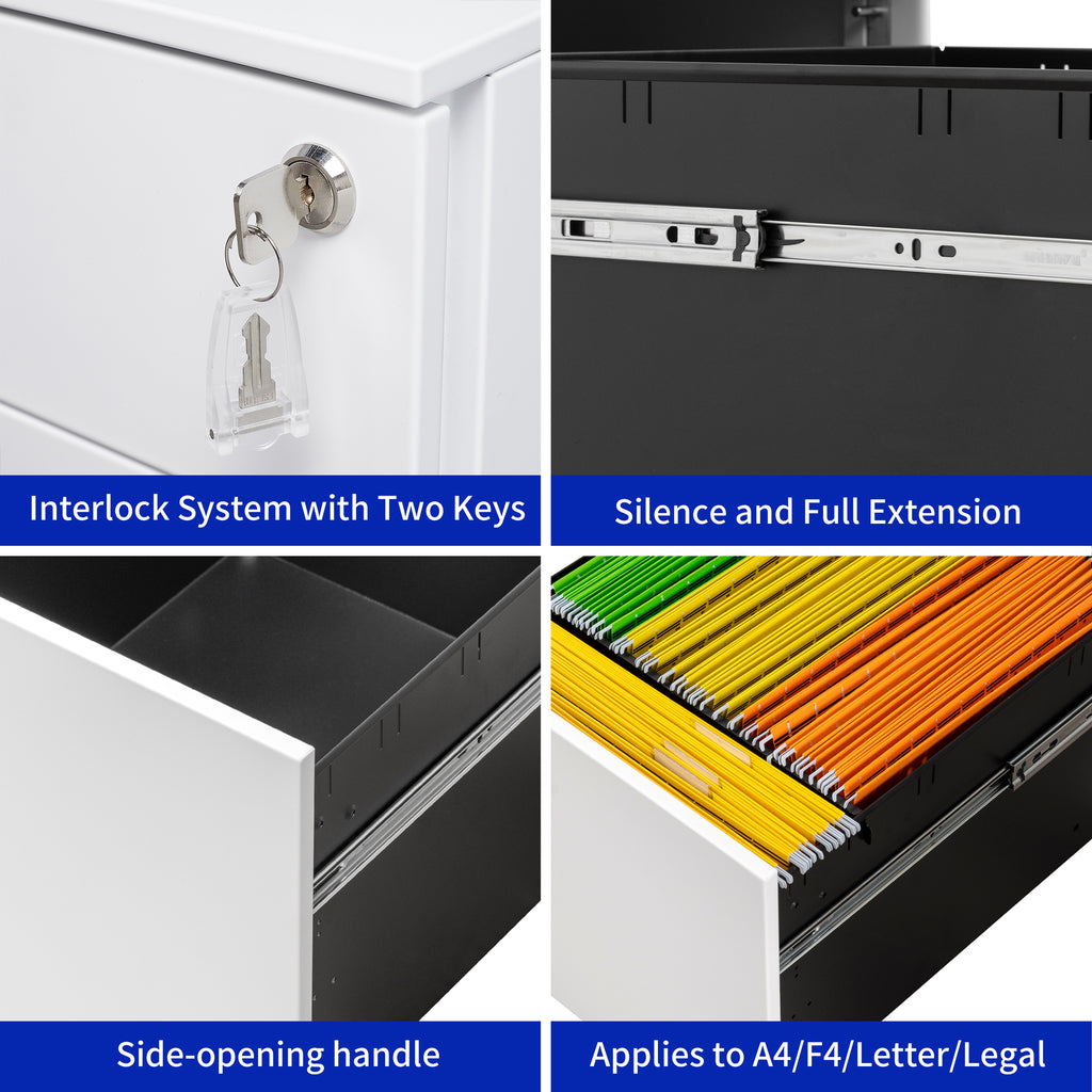 Leoglint 2 Drawer Mobile File Cabinet with Lock Steel File Cabinet for Legal/Letter/A4/F4 Size, Fully Assembled except for Wheels, Home/ Office Design, White