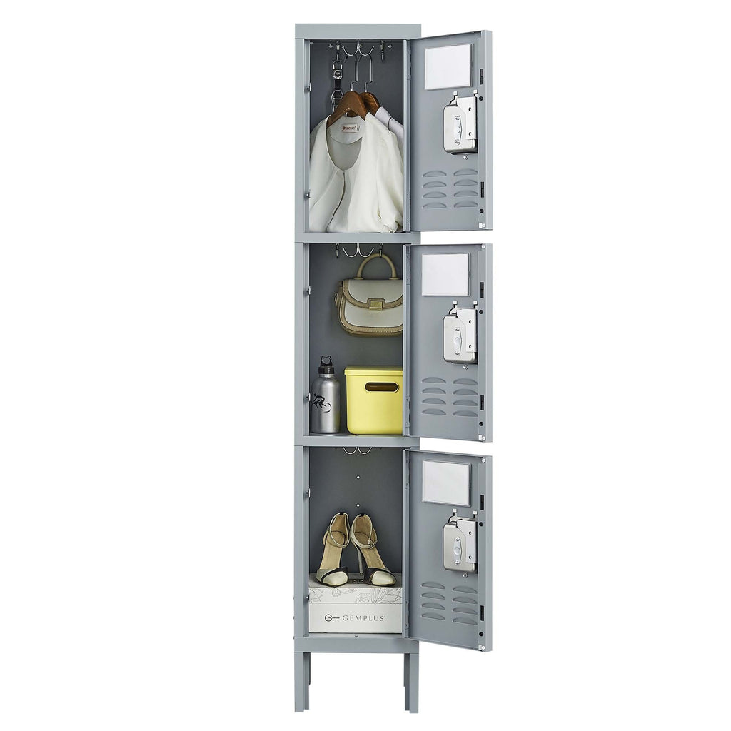 Leoglint 3 Door 66"H Metal Lockers With Lock for Employees,Storage Locker Cabinet  for Home Gym Office School Garage,Gray