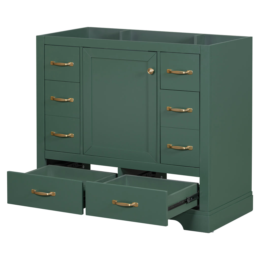 Leoglint 36" Bathroom Vanity without Sink, Cabinet Base Only, Six Drawers, Multi-Functional Drawer Divider, Adjustable Shelf, Green