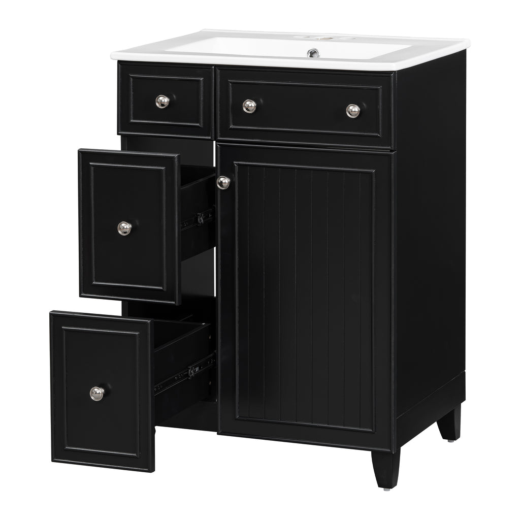 Leoglint 24-Inch Bathroom Vanity Cabinet with Ceramic Sink, 2 Drawers, 1 Door