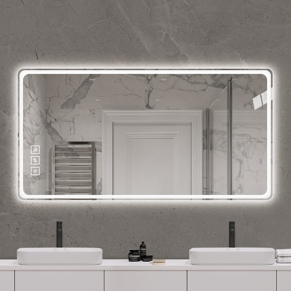 Leoglint 24X40 Inch LED Bathroom Mirror Vanity Mirrors with Front Lights Wall Mounted Anti-Fog Frameless Make Up Mirror with Light 5 mm Copper-Free Silver Mirror Horizontal or Vertical