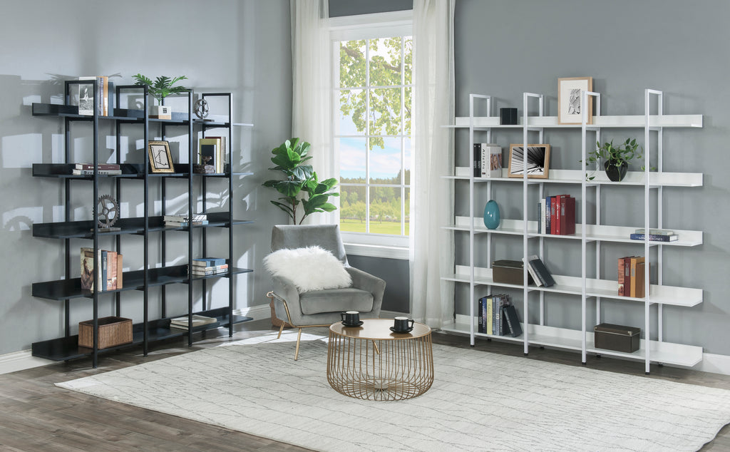 Leoglint [VIDEO] 5 Tier Bookcase Home Office Open Bookshelf, Vintage Industrial Style Shelf with Metal Frame, MDF Board