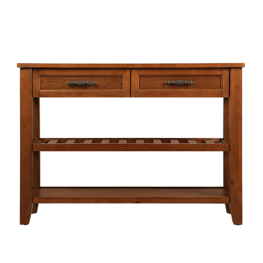 Leoglint Console Sofa Table with 2 Storage Drawers and 2 Tiers Shelves, Mid-Century Style 42'' Solid Wood Buffet Sideboard for Living Room Furniture Kitchen Dining Room Entryway Hallway, Brown