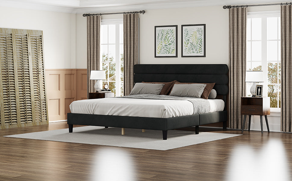 Leoglint King Bed Frame with Headboard,Sturdy Platform Bed with Wooden Slats Support,No Box Spring,Mattress Foundation,Easy Assembly  Dark grey