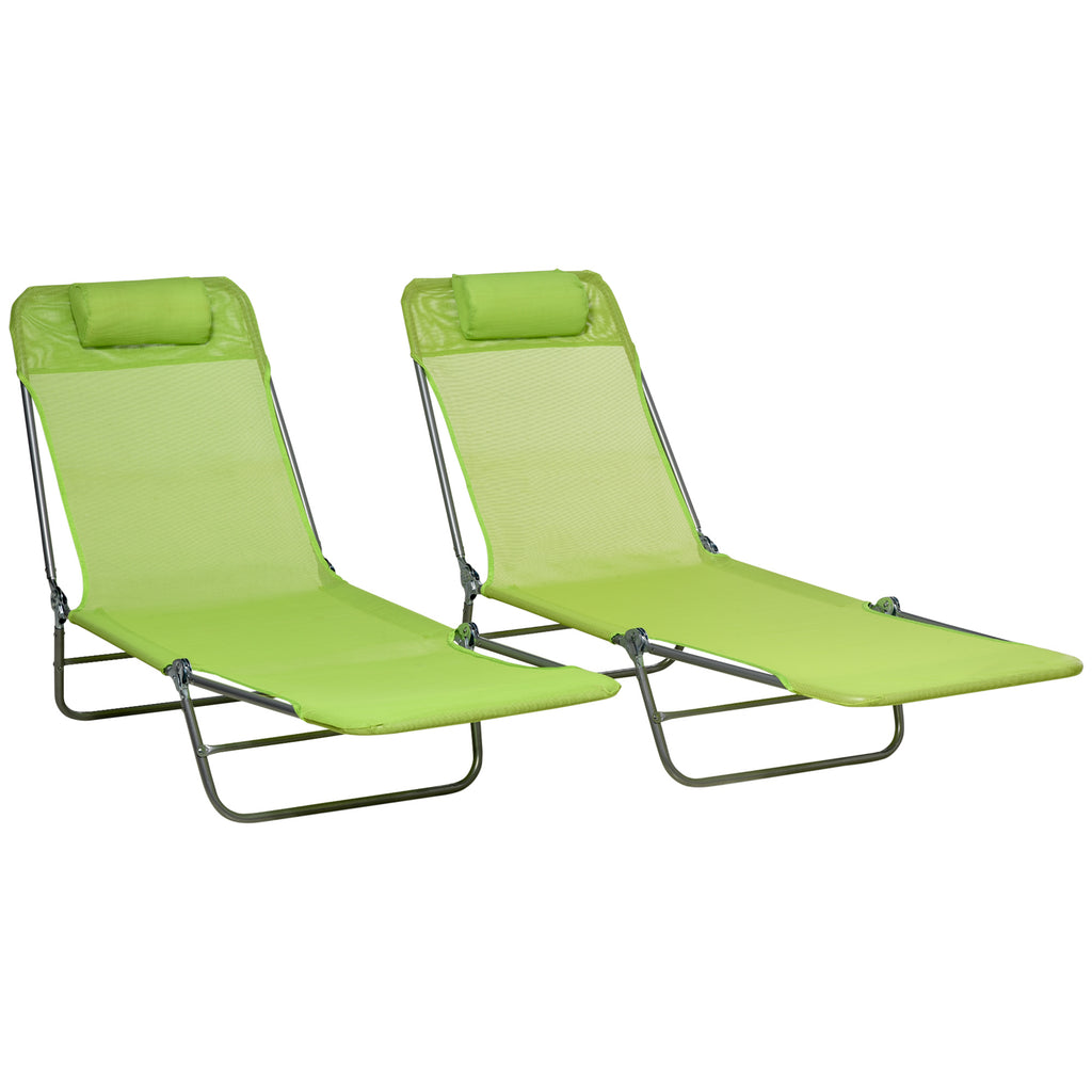 Leoglint 2 Piece Outdoor Chair Folding Chaise Lounge Chairs, Pool Sun Tanning Chairs, Outdoor Lounge Chairs with 6-Position Reclining Back, Breathable Mesh Seat, Headrest for Beach, Yard, Patio, Green