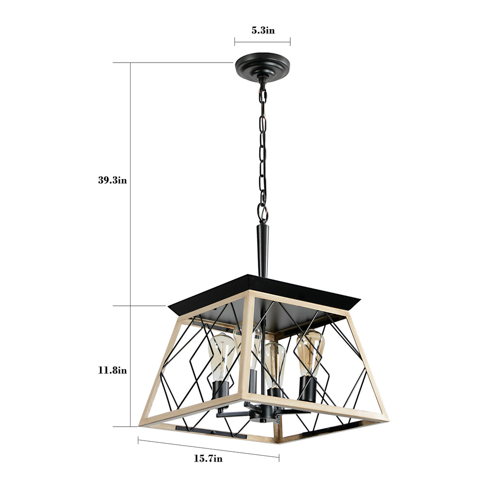 Leoglint Pendant 4-Light Farmhouse Chandeliers For Dining Room Oak(No Bulbs)