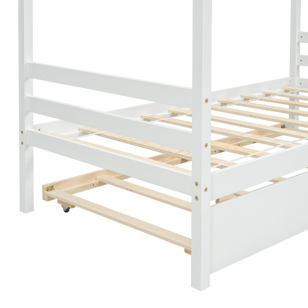 Leoglint Twin Size  House-shaped Bed Frame with Trundle,White