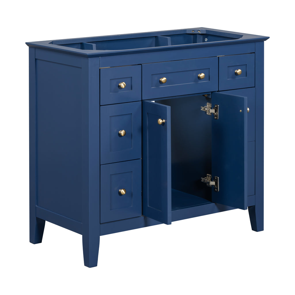 Leoglint 36'' Bathroon Vanity without Sink, Modern Freestanding Single Bathroom Cabinet with 6 Drawers & 2 Cabinets, Storage Cabinet for Bathroom, Solid Wood Frame Vanity Set, Blue (NOT INCLUDE SINK)