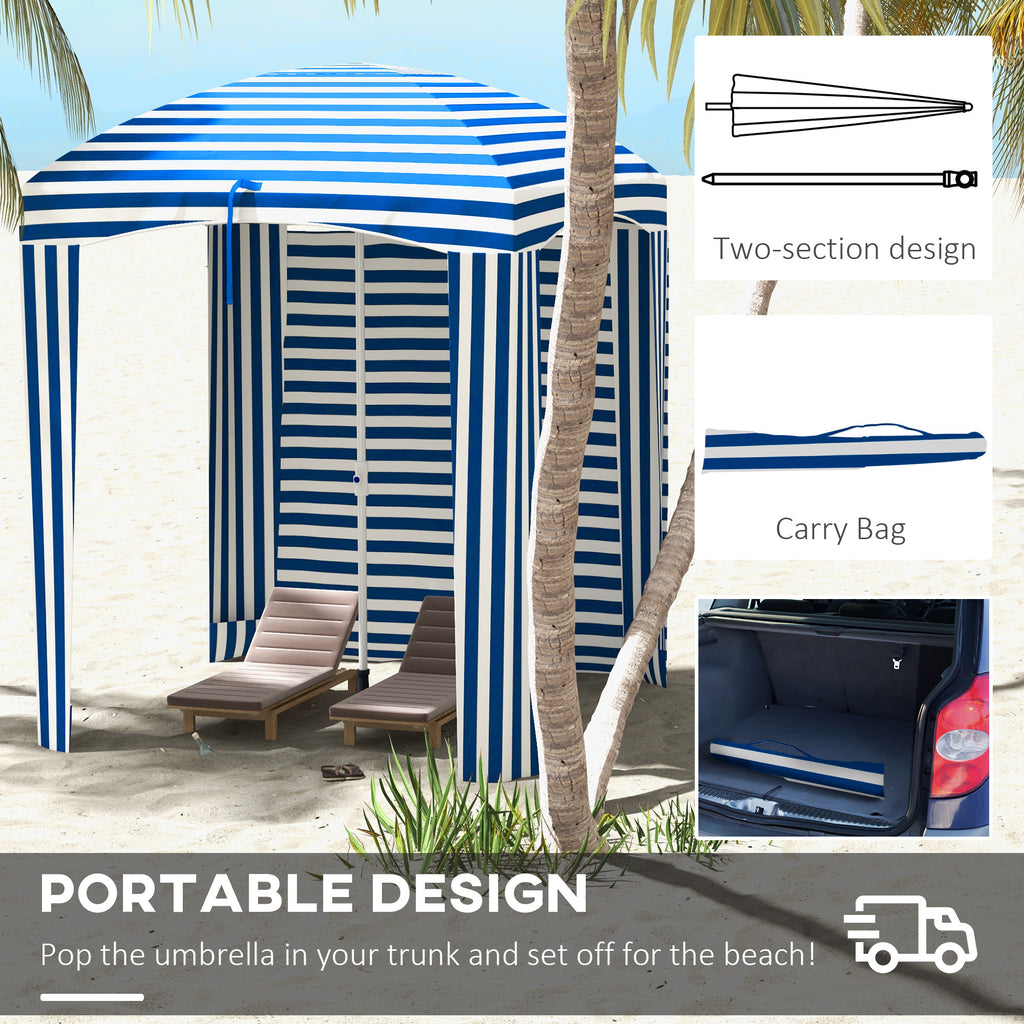 Leoglint 5.9' x 5.9' Portable Beach Outdoor Umbrella, Ruffled Outdoor Cabana with Walls, Vents, Sandbags, Carry Bag, Blue & White Stripe