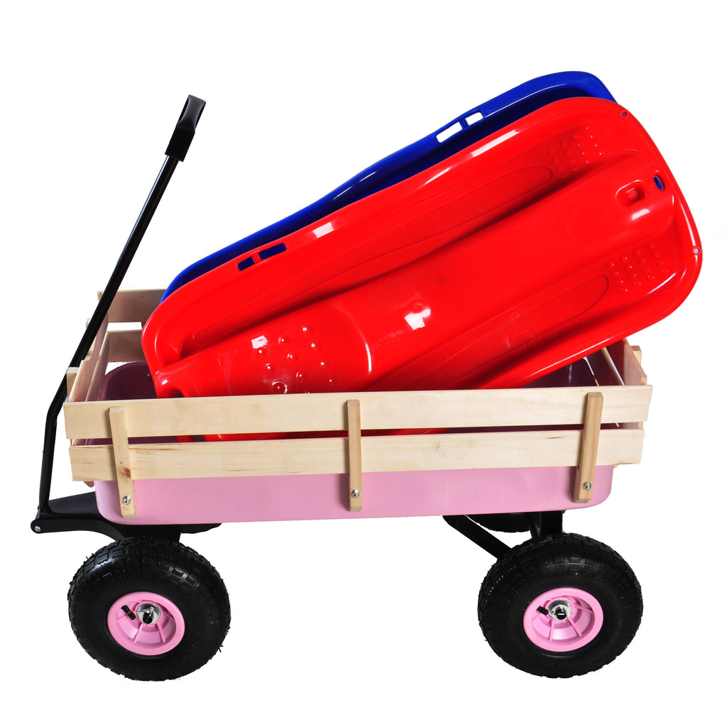 Leoglint Outdoor Wagon All Terrain Pulling w/Wood Railing Air Tires Garden Cart