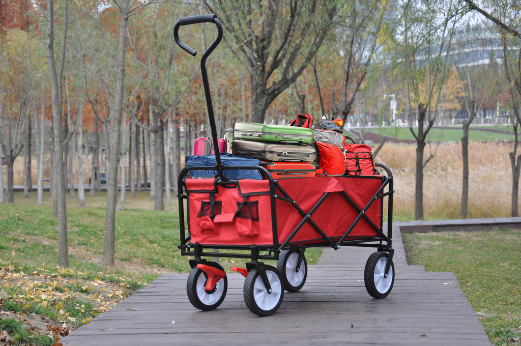 Leoglint Garden cart Folding Wagon Garden Shopping Beach Cart (Red)