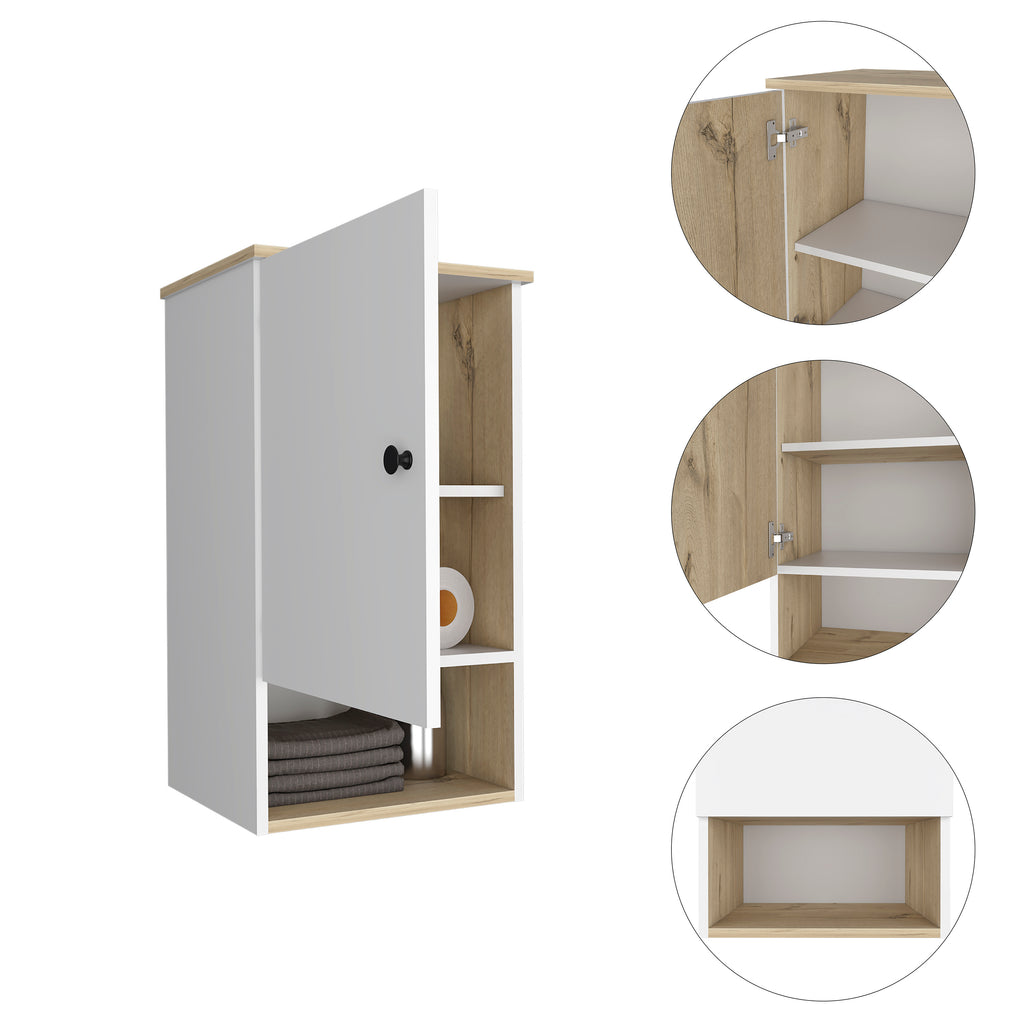 Leoglint Medicine Cabinet Porto, Two Internal Shelves, Light Oak / White Finish