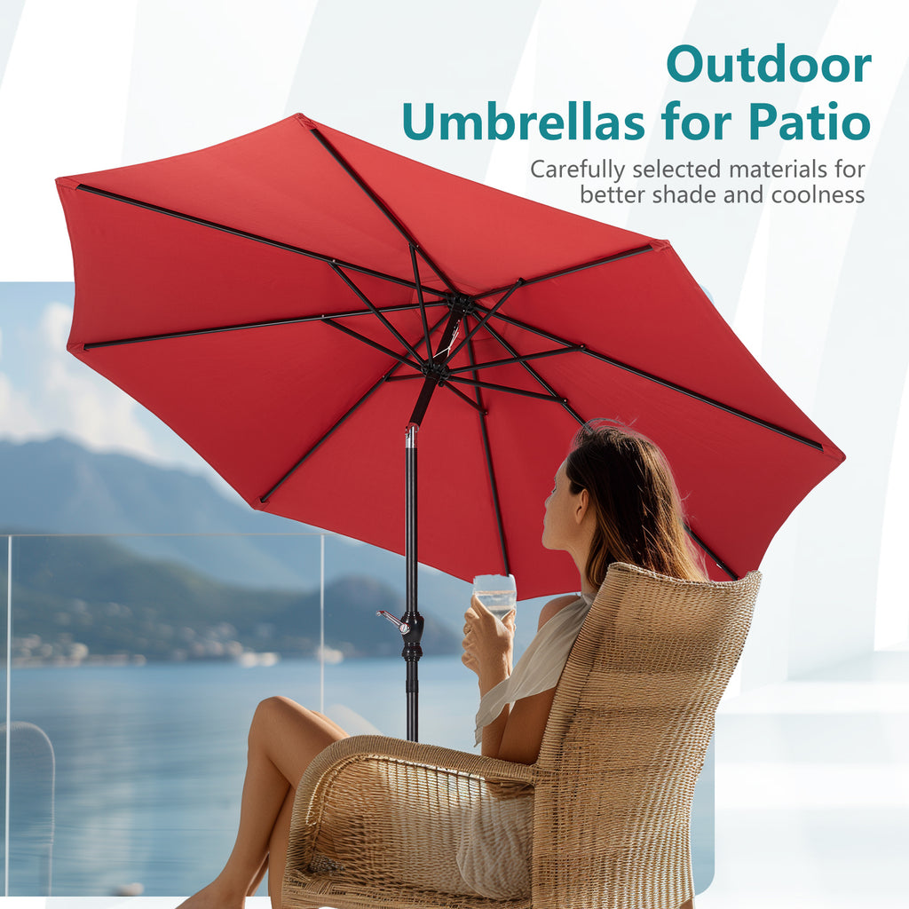 Leoglint 9 foot outdoor umbrella with button tilt and crank, Outdoor patio/market table umbrella UV protected and waterproof, Red