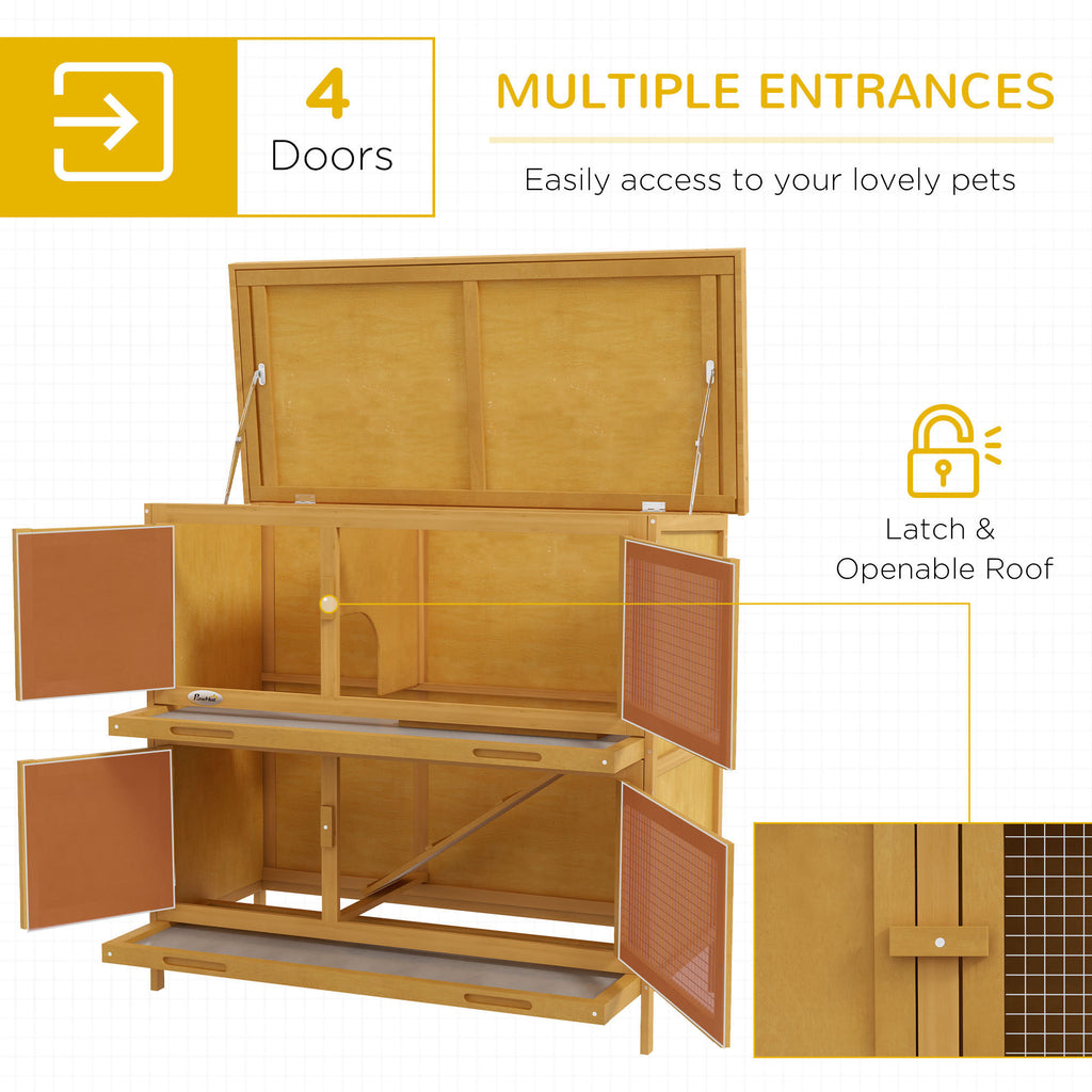 Leoglint Wooden Bunny Rabbit Hutch, Small Animal Habitat with Ramp, Removable Tray & Weatherproof Roof, Indoor/Outdoor, Yellow