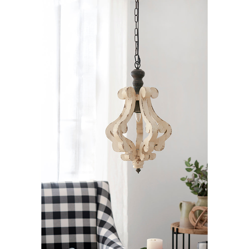 Leoglint Pendant Farmhouse Chandeliar, Distressed White Pendant French Country Wood Chandelier for Living Room Foyer, Bulb Not Included