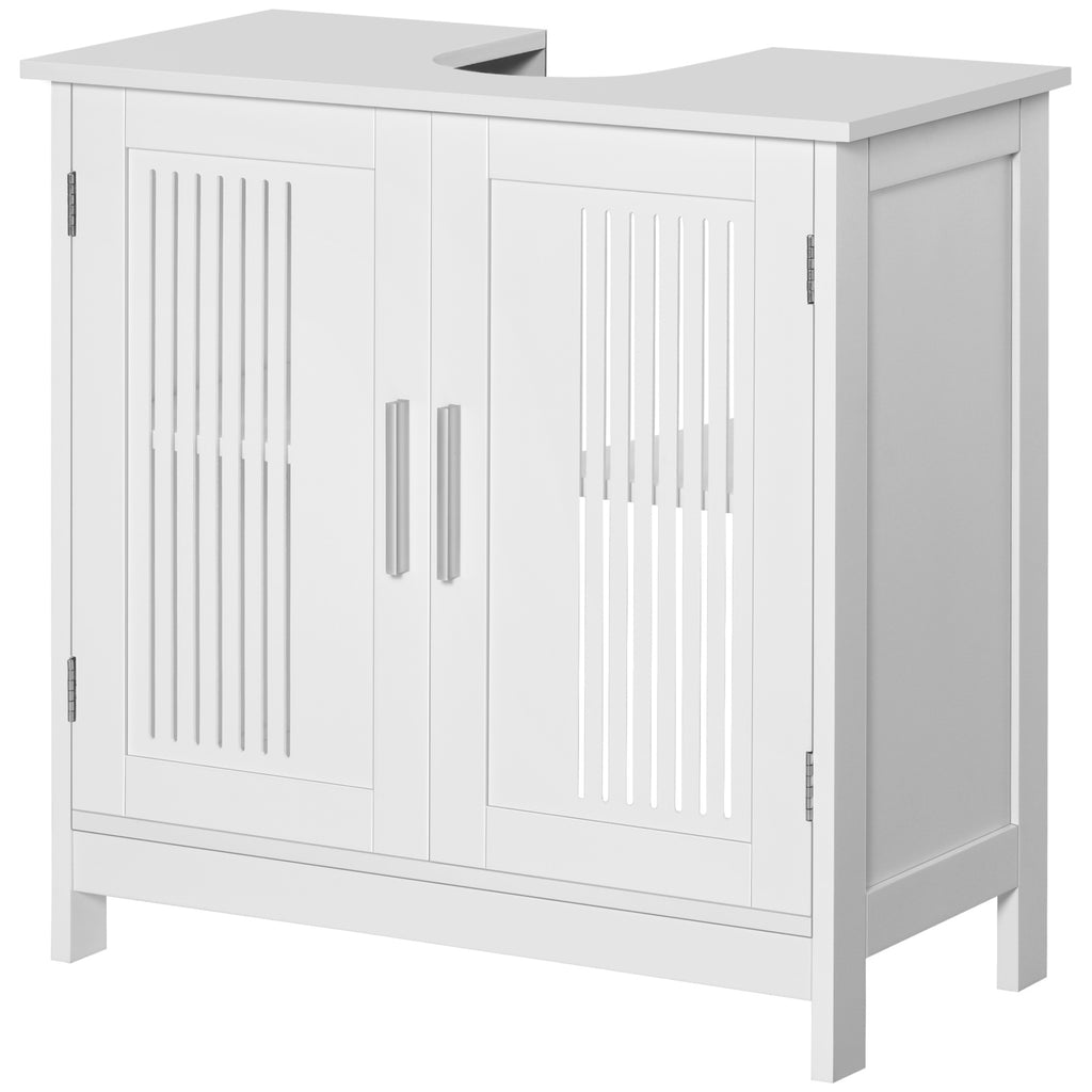 Leoglint kleankin Modern Under Sink Cabinet with 2 Doors, Pedestal Under Sink Bathroom Cupboard, Bathroom Vanity Cabinet with Adjustable Shelves, White