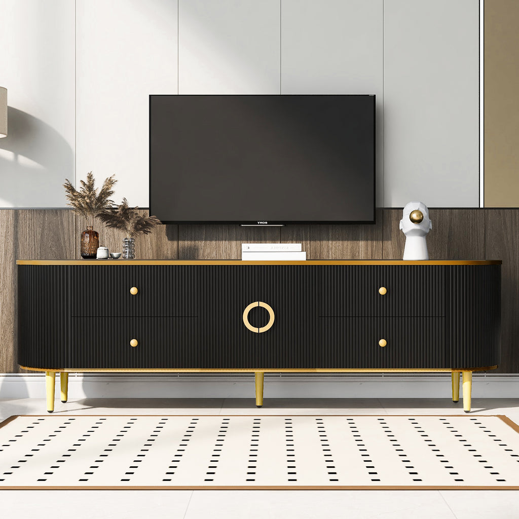 Leoglint U-Can Modern TV Stand for TVs up to 80 Inches, Entertainment Center with 4 Drawers and 1 Cabinet, Wood TV Console Table with Metal Legs and Handles for Living room