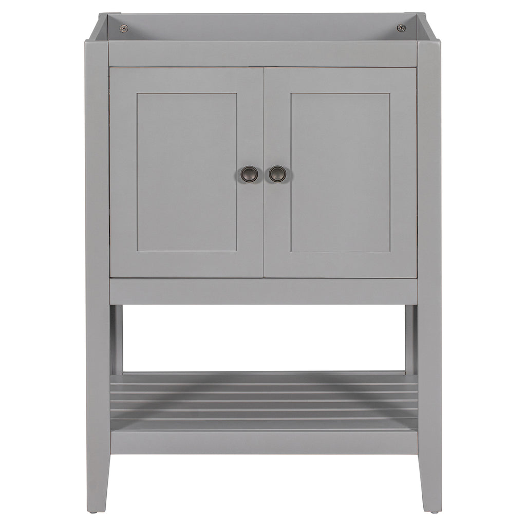 Leoglint 24" Bathroom Vanity Base Only, Soild Wood Frame, Bathroom Storage Cabinet with Doors and Open Shelf, Grey