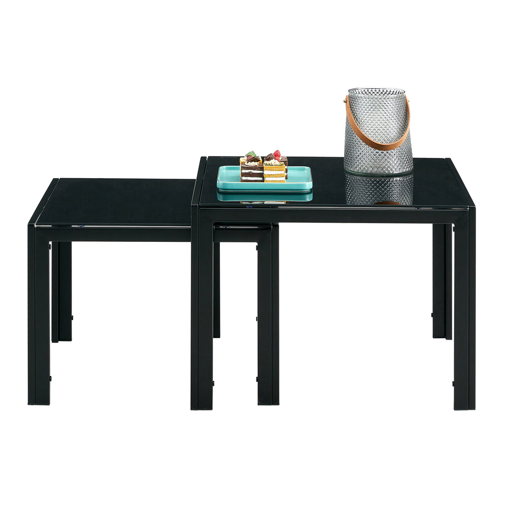 Leoglint Nesting Coffee Table Set of 2, Square Modern Stacking Table with Tempered Glass Finish for Living Room,Black