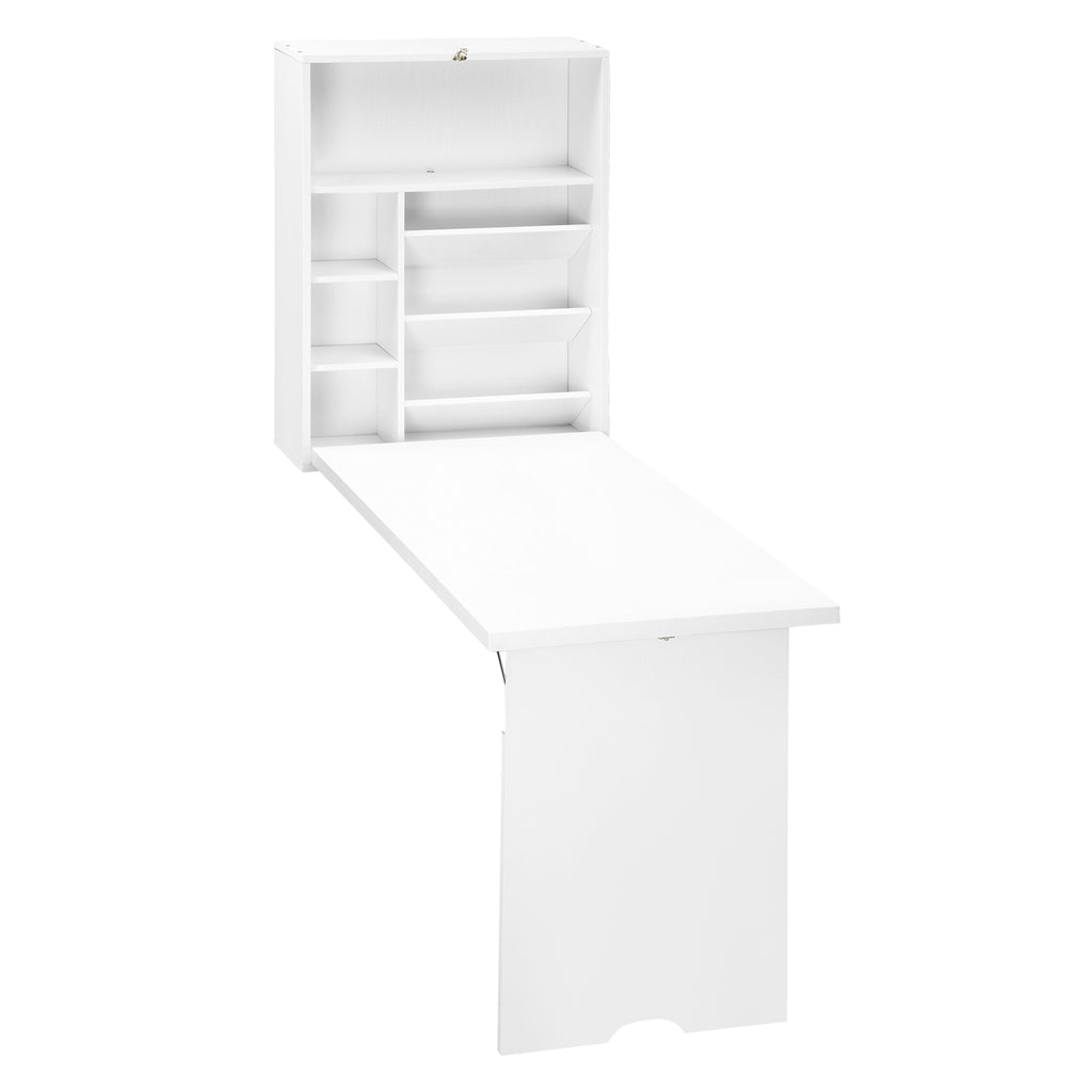 Leoglint Wall Mounted Fold Out Convertible Office Desk, Multi-Function Floating Desk with Storage Shelf for Home Office, White