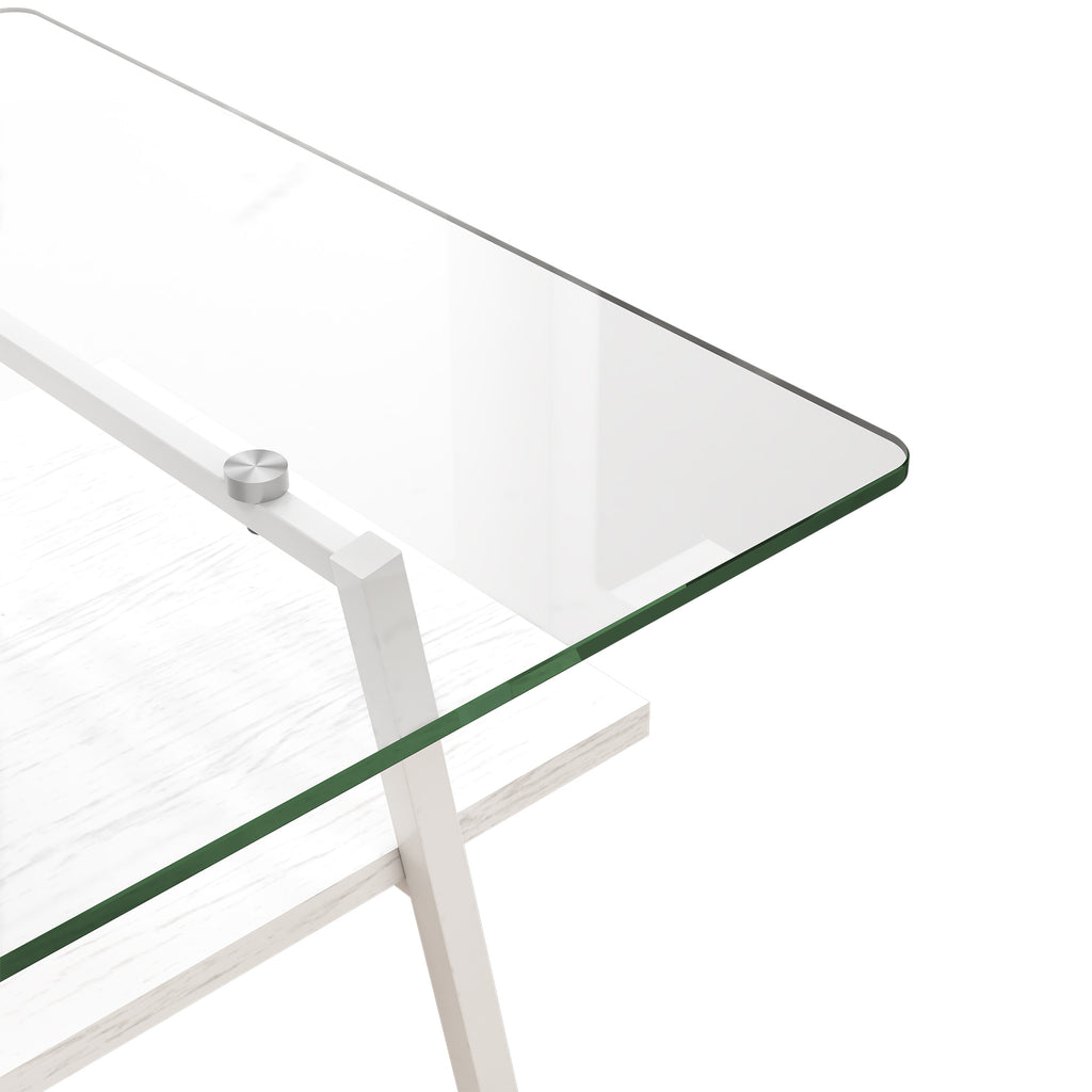 Leoglint Rectangle Coffee Table, Tempered Glass Tabletop with White Metal Legs, Modern Table for Living Room , Transparent Glass