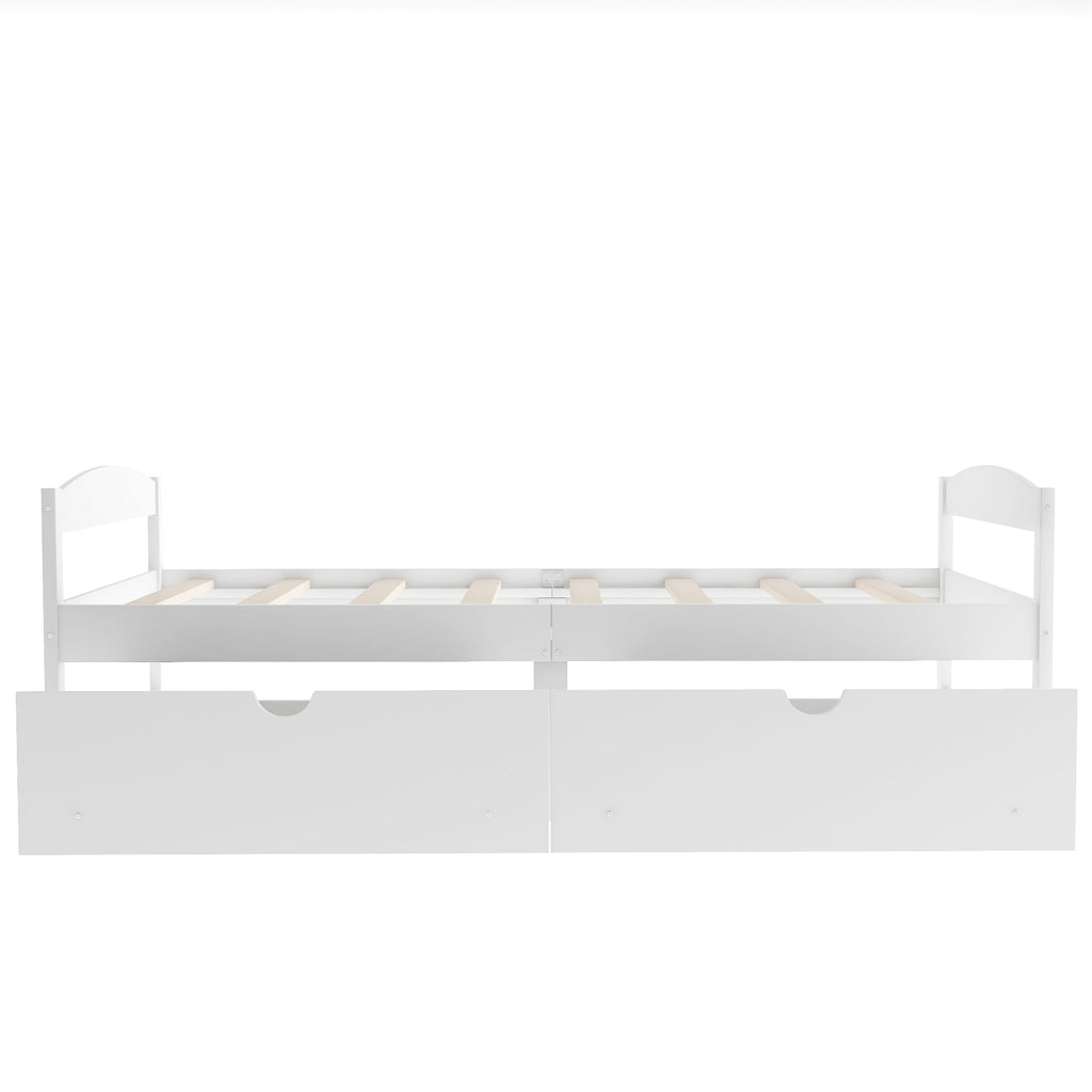 Leoglint Twin size platform bed frame, with two drawers, white