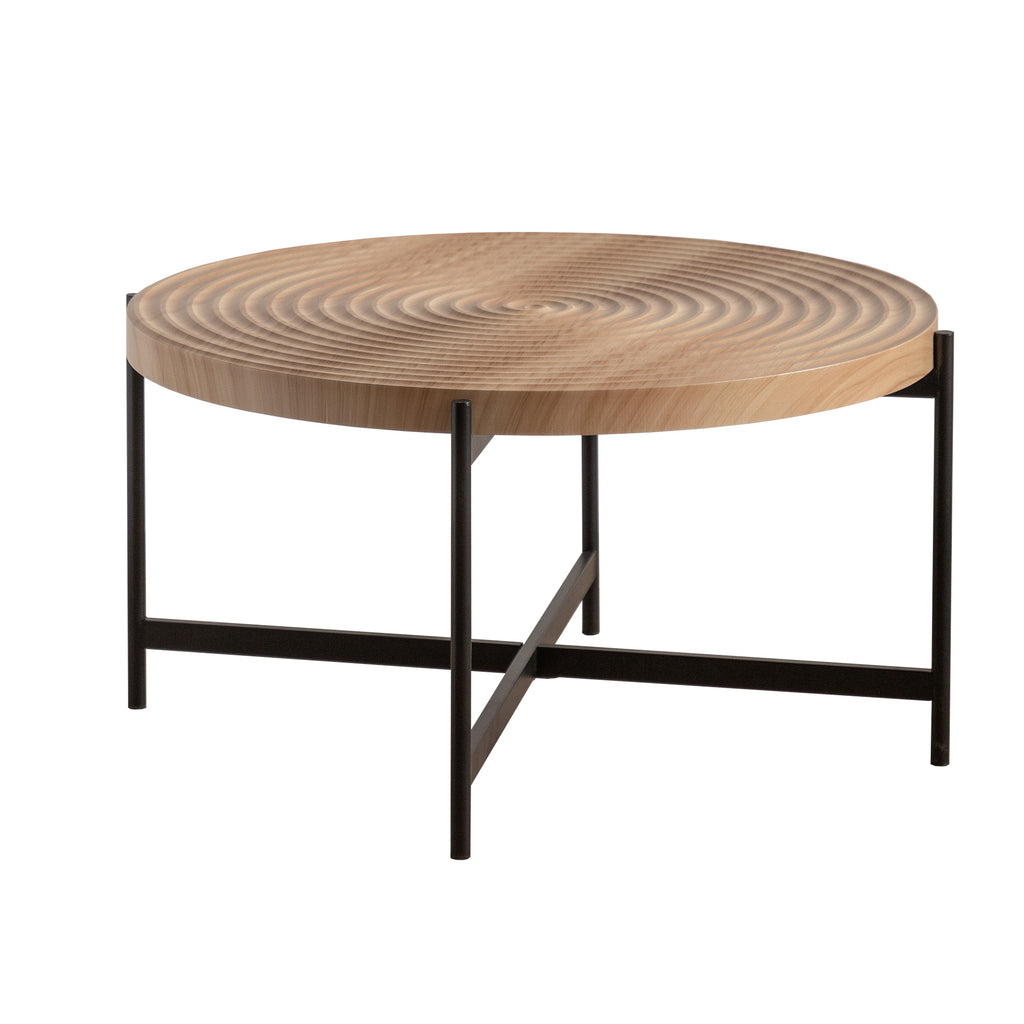 Leoglint 33"Modern Thread Design Round Coffee Table ,  MDF  Table Top with Cross Legs Metal Base