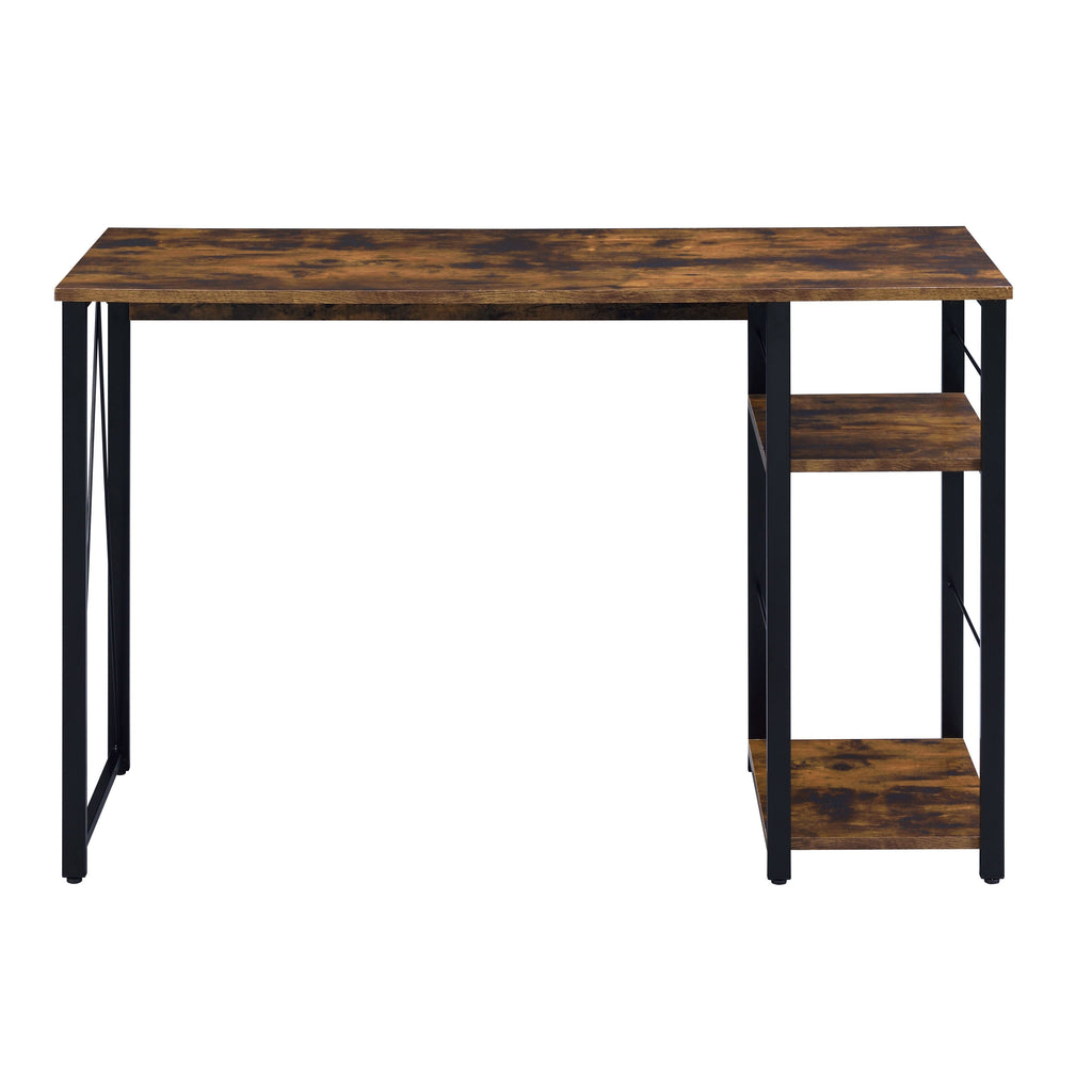 Leoglint Weathered Oak and Black 2-Shelf Rectangular Writing Office Desk