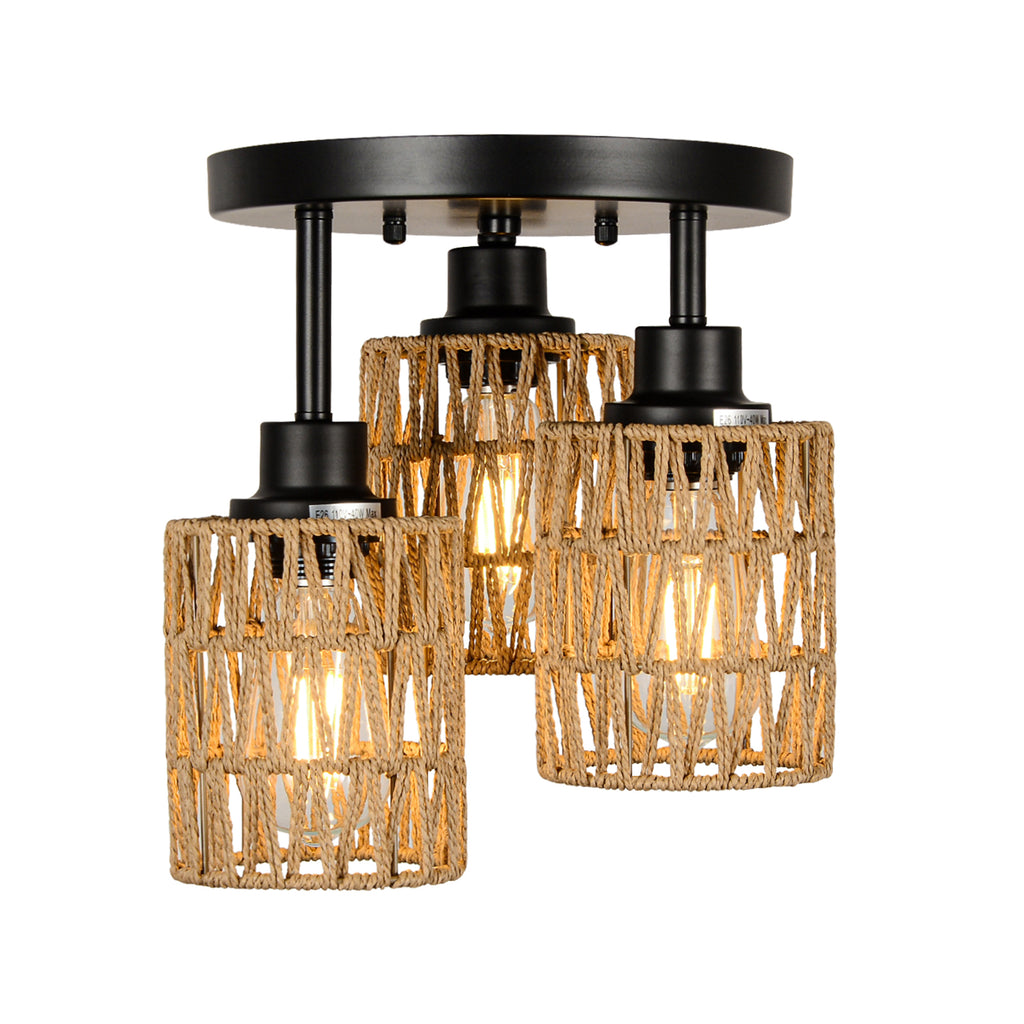 Leoglint Pendant 3-Lights Boho Flush Mount Light Chandelier