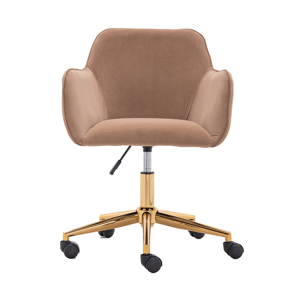 Leoglint 002-Velvet Fabric Adjustable Height 360 revolving Home Office Chair with Gold Metal Legs and Universal Wheels for Indoor,Light Coffee