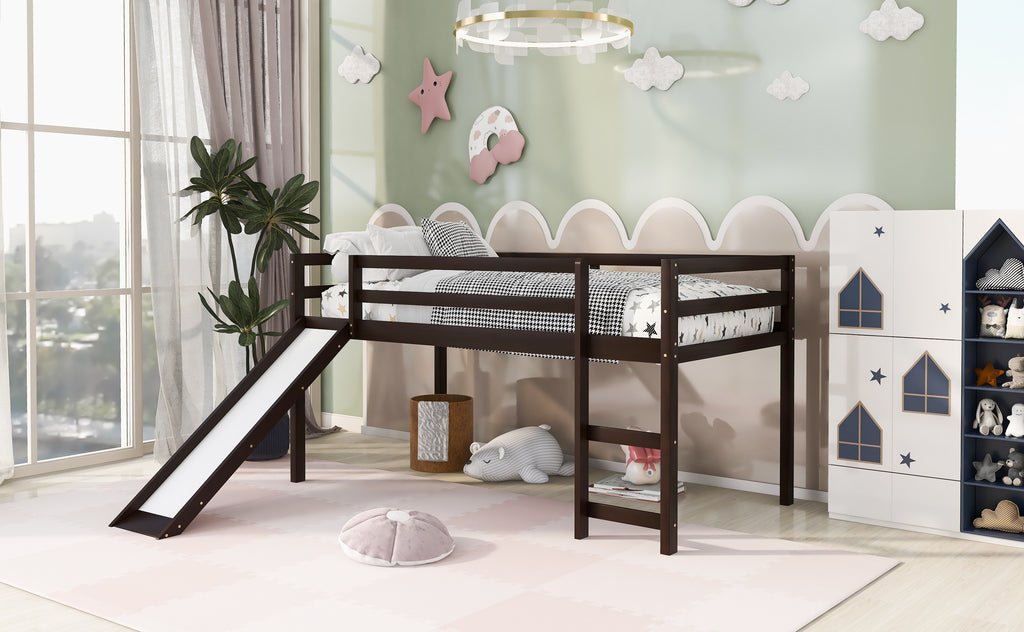 Leoglint Loft Bed Frame with Slide, Multifunctional Design, Twin (Espresso)(OLD SKU: WF191904AAP)