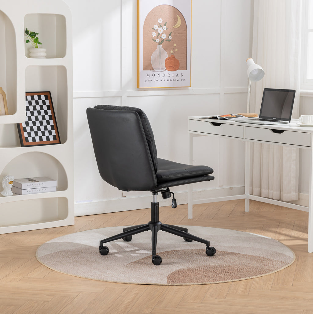 Leoglint Bizerte Adjustable Swivel Criss-Cross Chair, Wide Seat/ Office Chair /Vanity Chair, Black